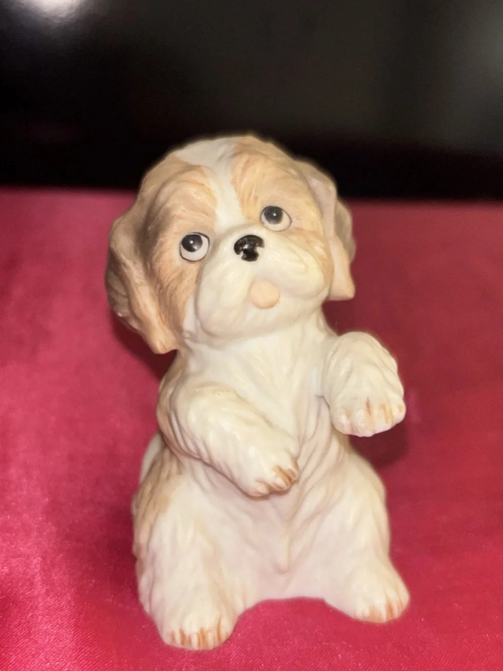 Ceramic White & Tan ShitzuPuppy Figurine - Decorative Dog Statue